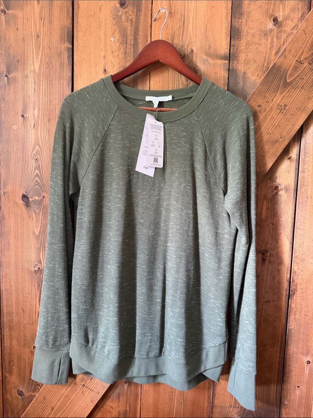 Threads 4 Thought Olive Green Heather Raglan Crewneck Sweater